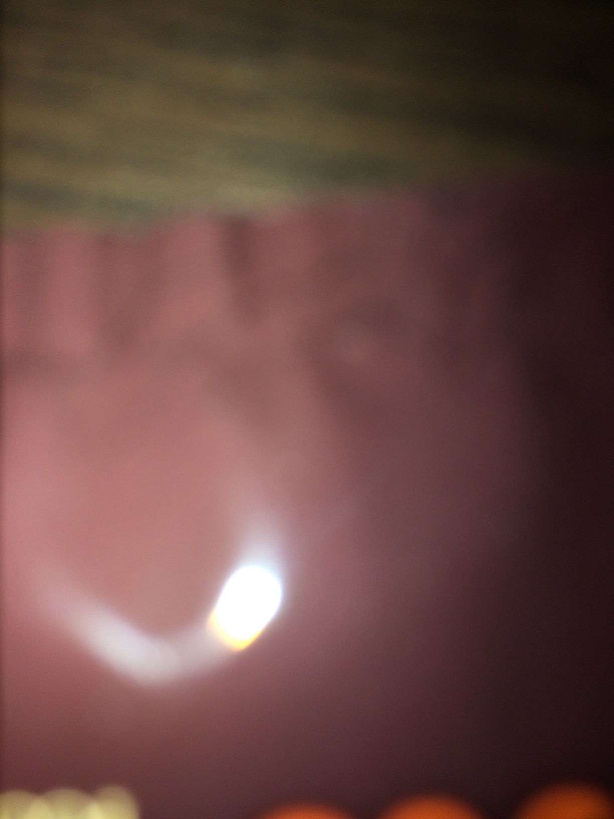 A photo captured by a person who is blind. A computer-generated caption for this photo is: A close up of a person with a light.
